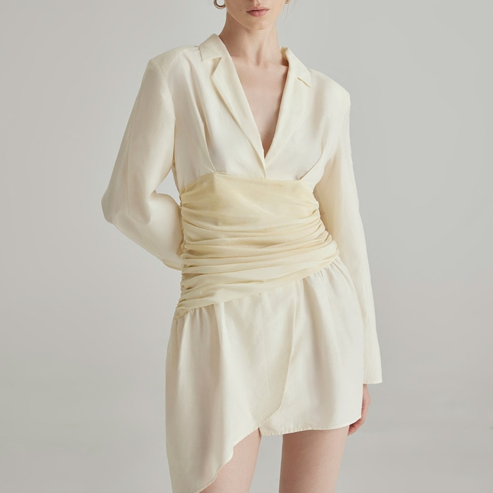 Silk Maison Soft Gradient Pleated Belt Silk Blazer Dress Large